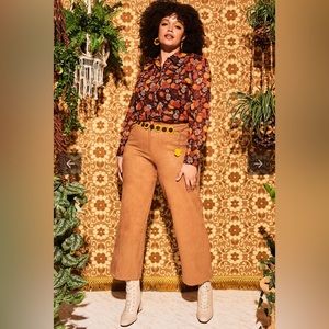 Hippie Shake Viola Lee Brown Floral Sheer Blouse NEW